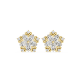 14K Solid Gold Lab Diamond Flower Cluster Earrings, Yellow Gold