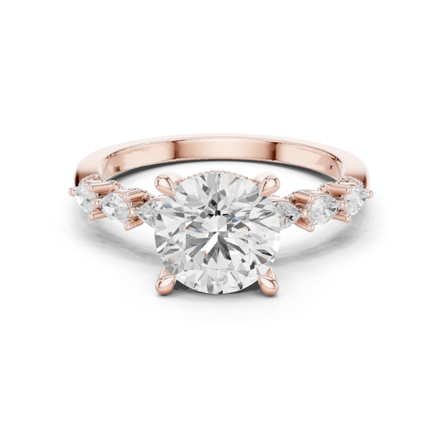 Gold Ring DDLR-168, Round center stone, Rose Gold
