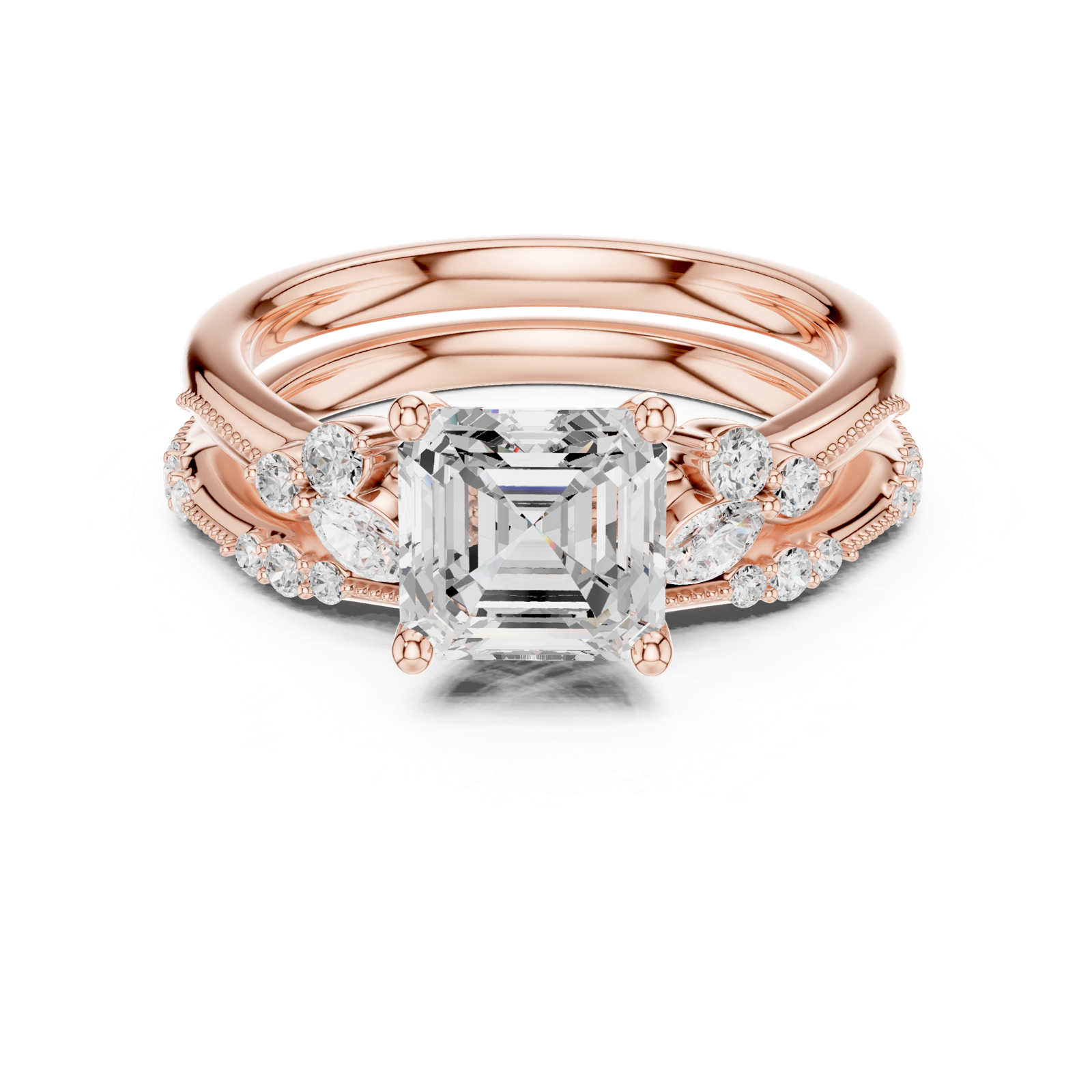 Gold Ring DDLR-299, Asscher center stone, Rose Gold, view 4