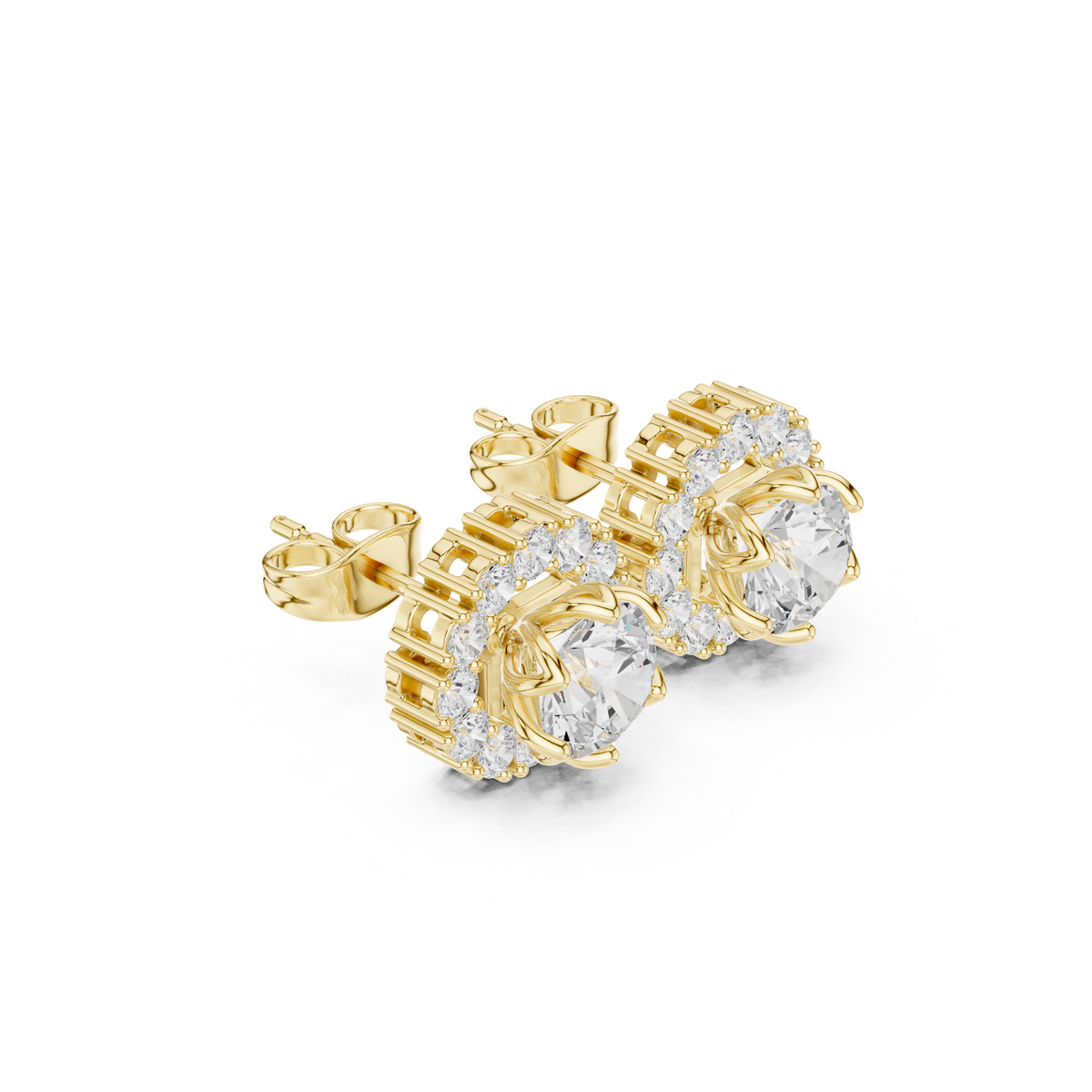 14K Solid Gold Lab Diamond Halo Earrings, Yellow Gold, view 1