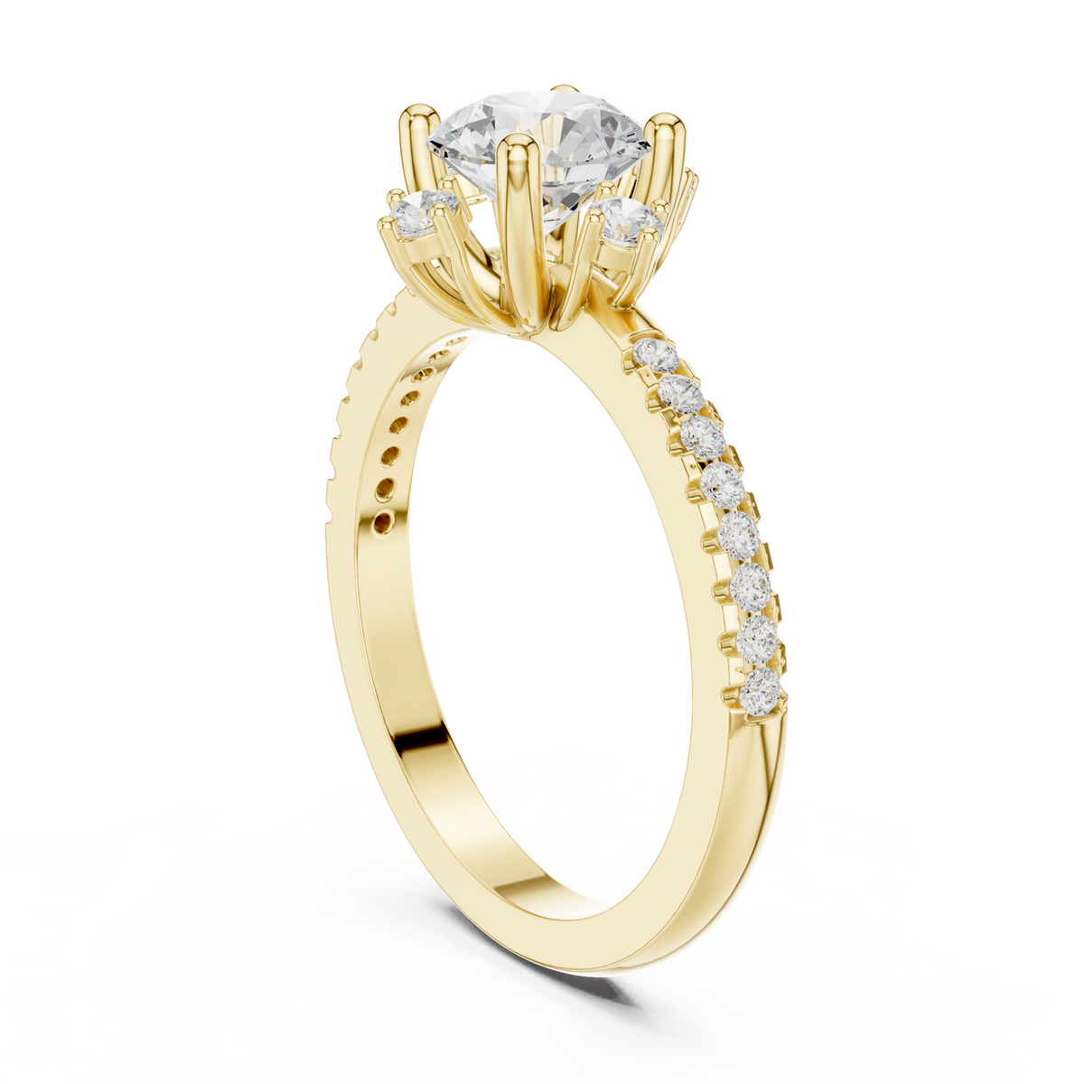 14K Solid Gold Lab Diamond Cluster Ring, Yellow Gold, view 1