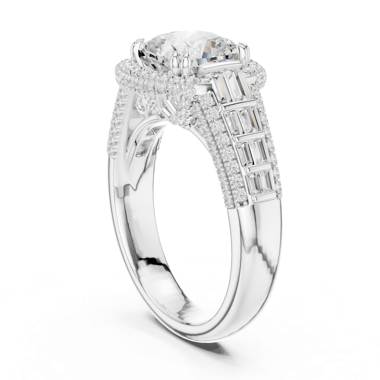 Gold Ring, Cushion center stone, White Gold, view 1