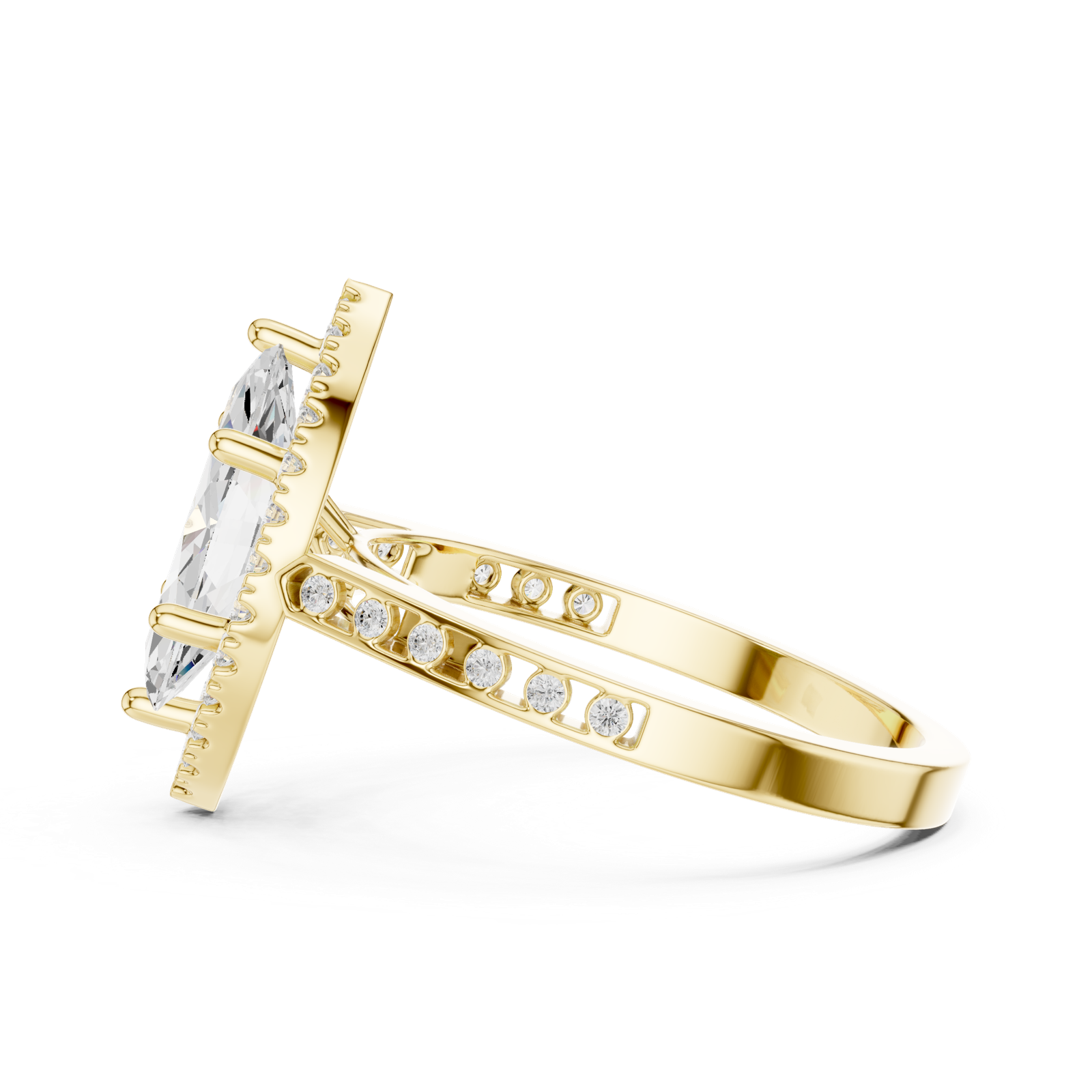 Gold Ring DDLR-349, Marquise center stone, Yellow Gold, view 3