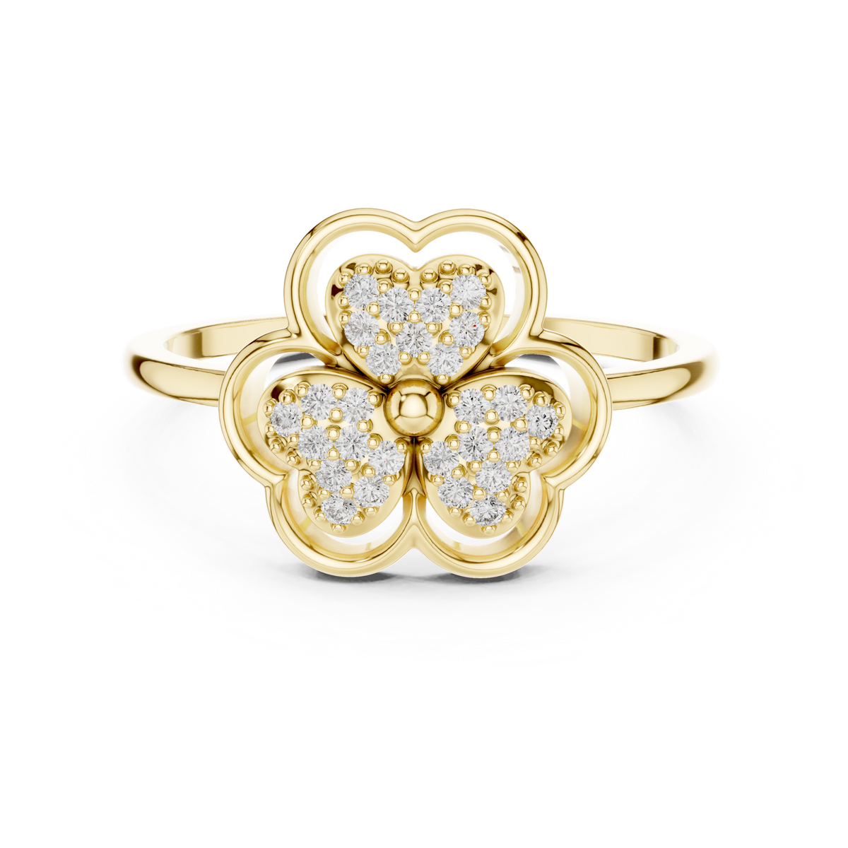 14K Solid Gold Lab Diamond Clover Cluster Ring, Yellow Gold