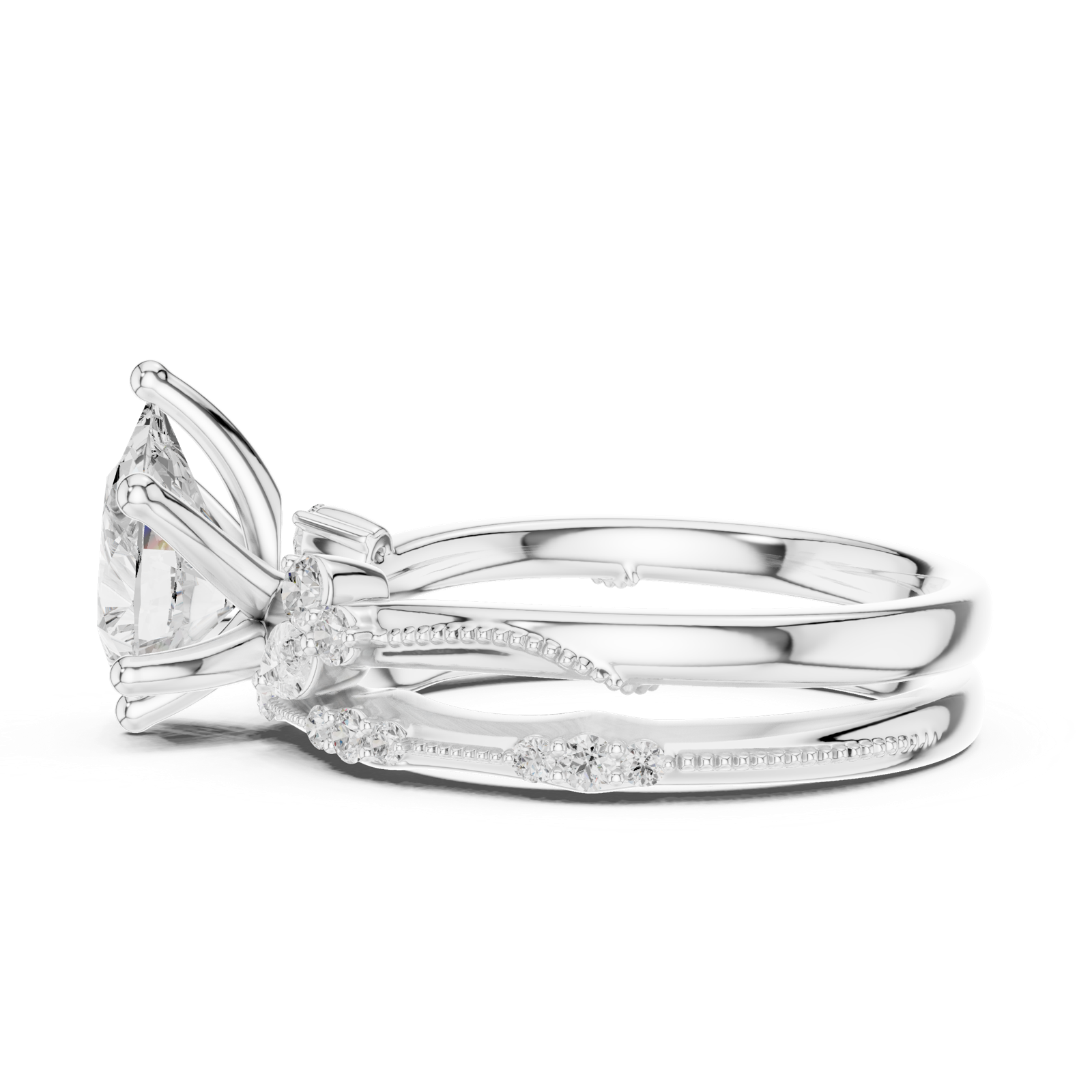 Gold Ring DDLR-299, Pear center stone, White Gold, view 3