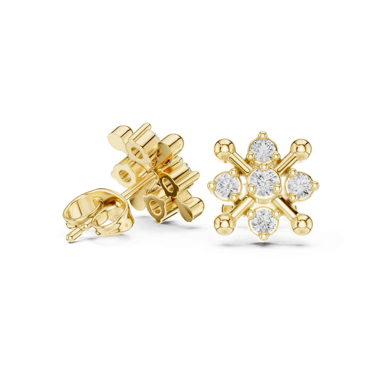 14K Solid Gold Lab Diamond Flower Cluster Earrings, Yellow Gold, view 1