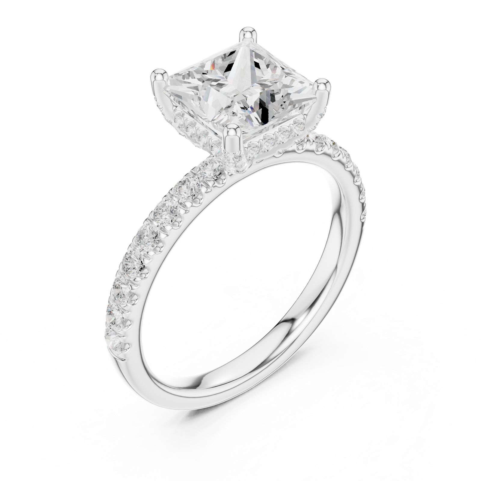 Gold Ring DDLR-161, Princess center stone, White Gold, view 2