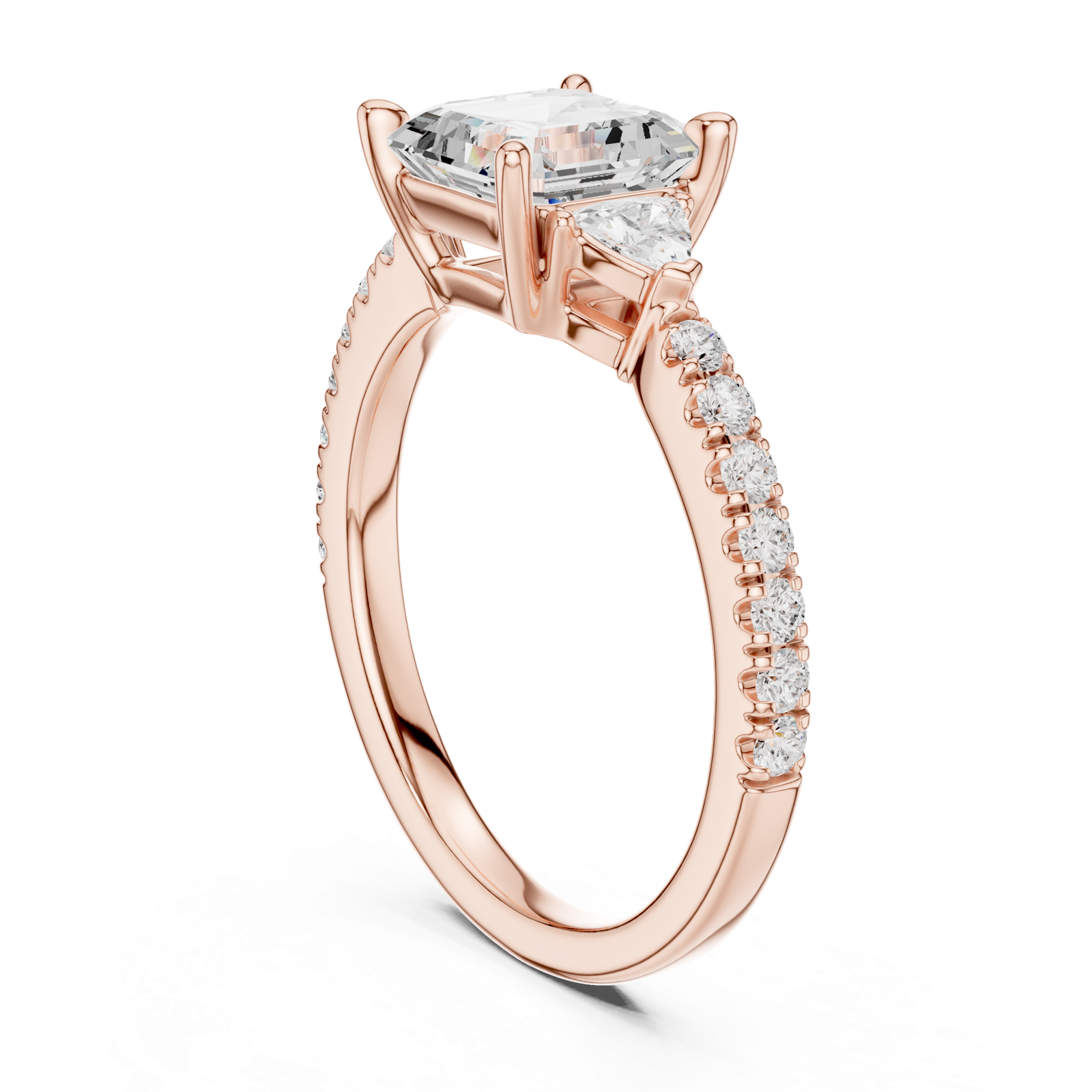 Gold Ring, Asscher center stone, Rose Gold, view 1