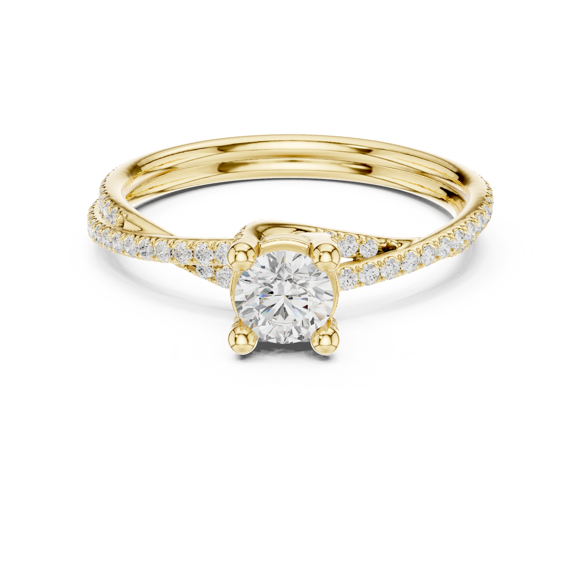 14K Solid Gold Lab Diamond Solitaire Ring, Yellow Gold
