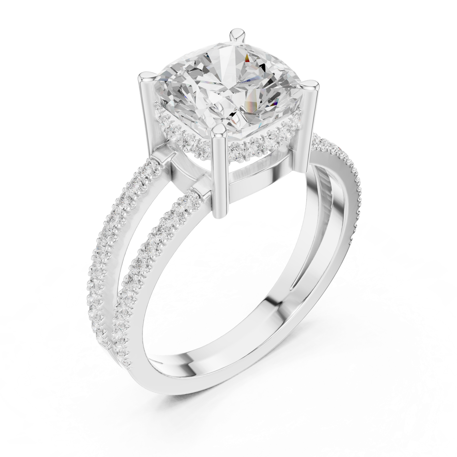 Gold Jewelry, Cushion center stone, White Gold, view 2