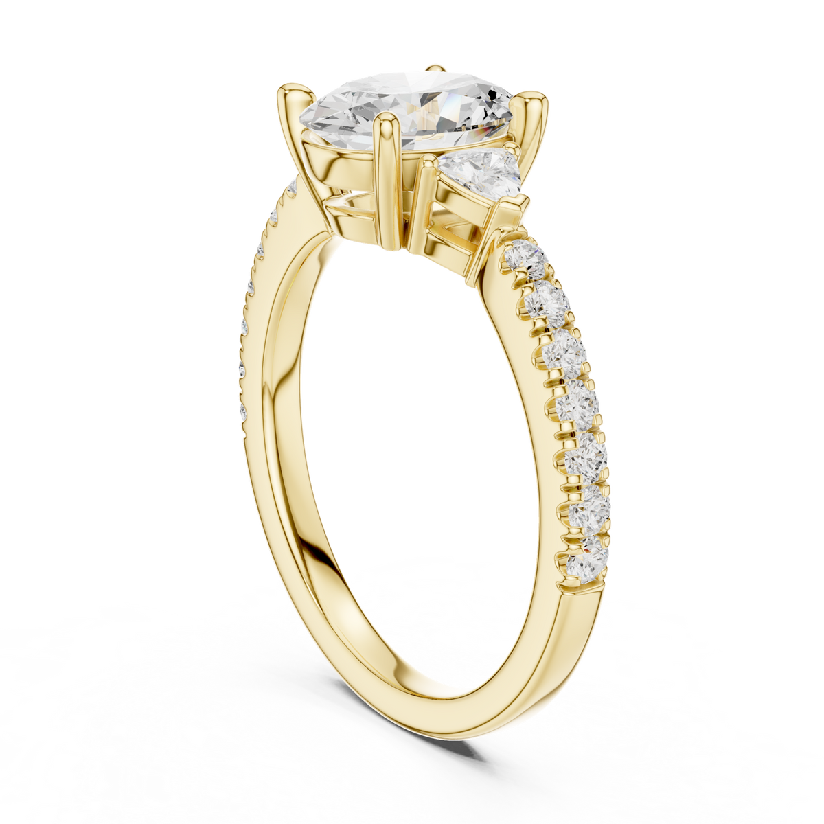 14K Solid Gold Lab Diamond Three-Stone Ring, Yellow Gold, view 1