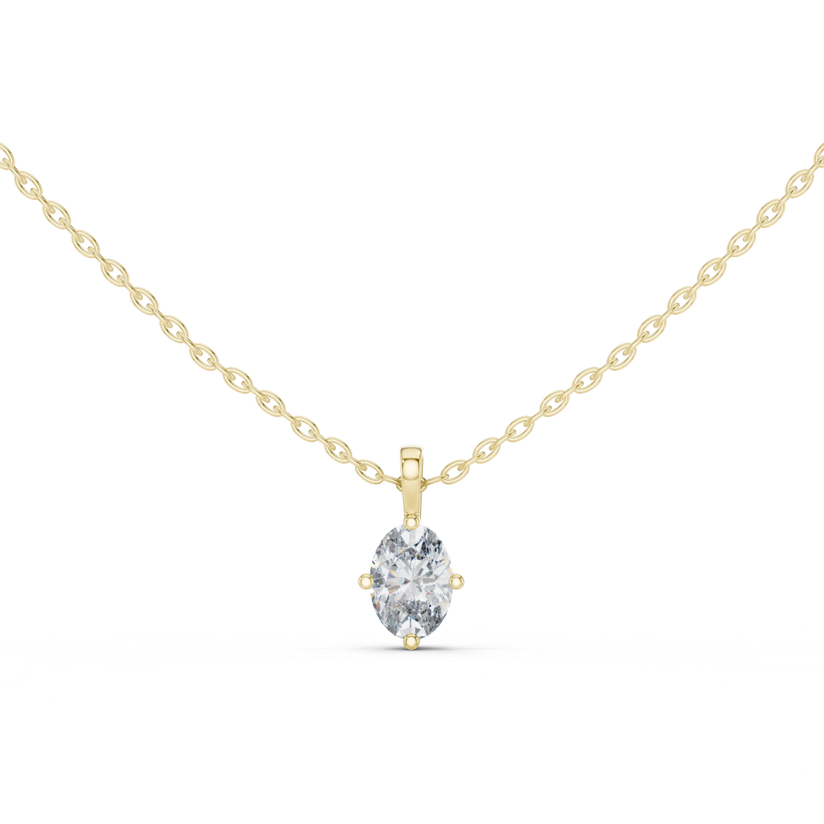14K Solid Gold Lab Diamond Solitaire Pendant Necklace, Yellow Gold