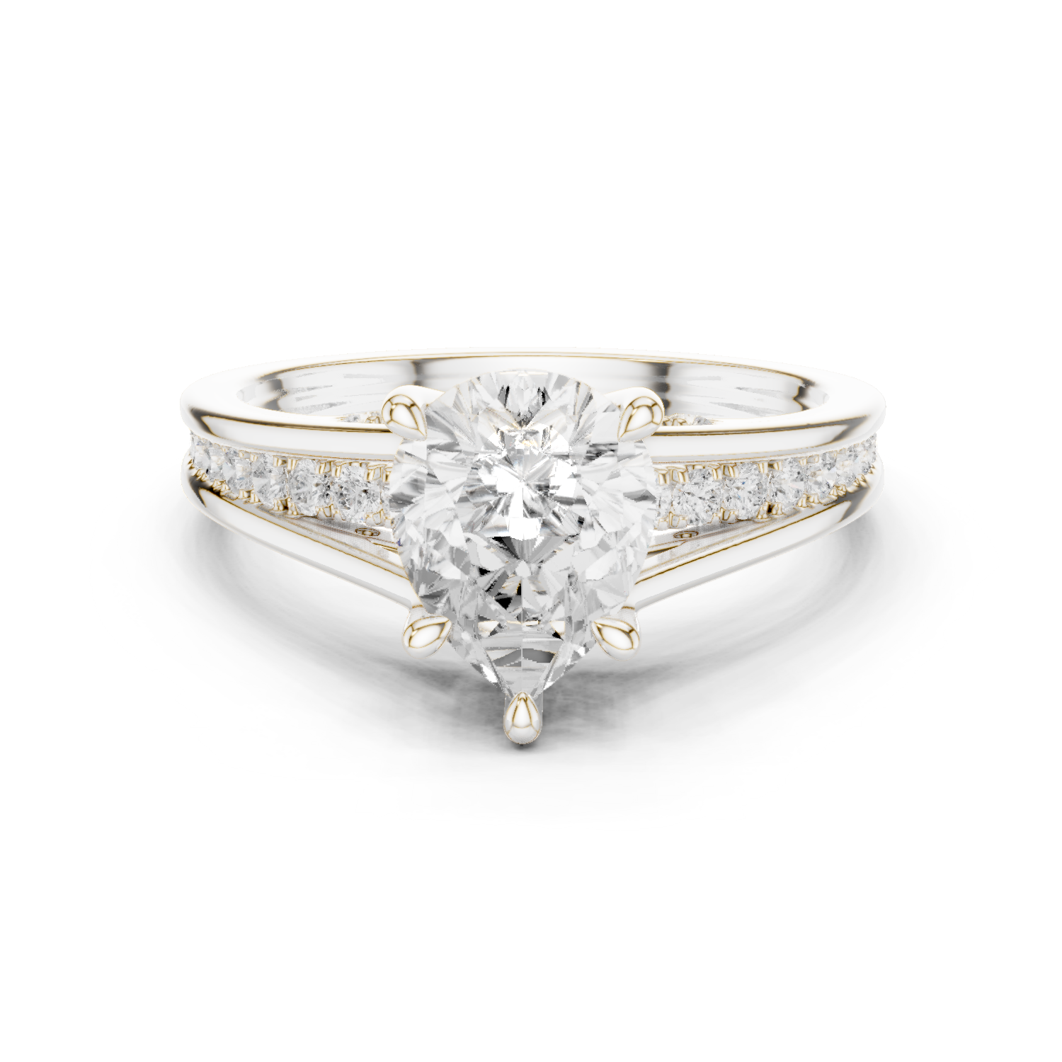 Gold Ring DDLR-253, Pear center stone, White Gold