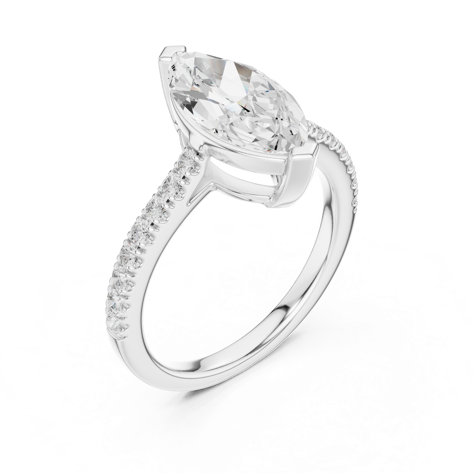 Gold Ring DDLR-039, Marquise center stone, White Gold, view 2