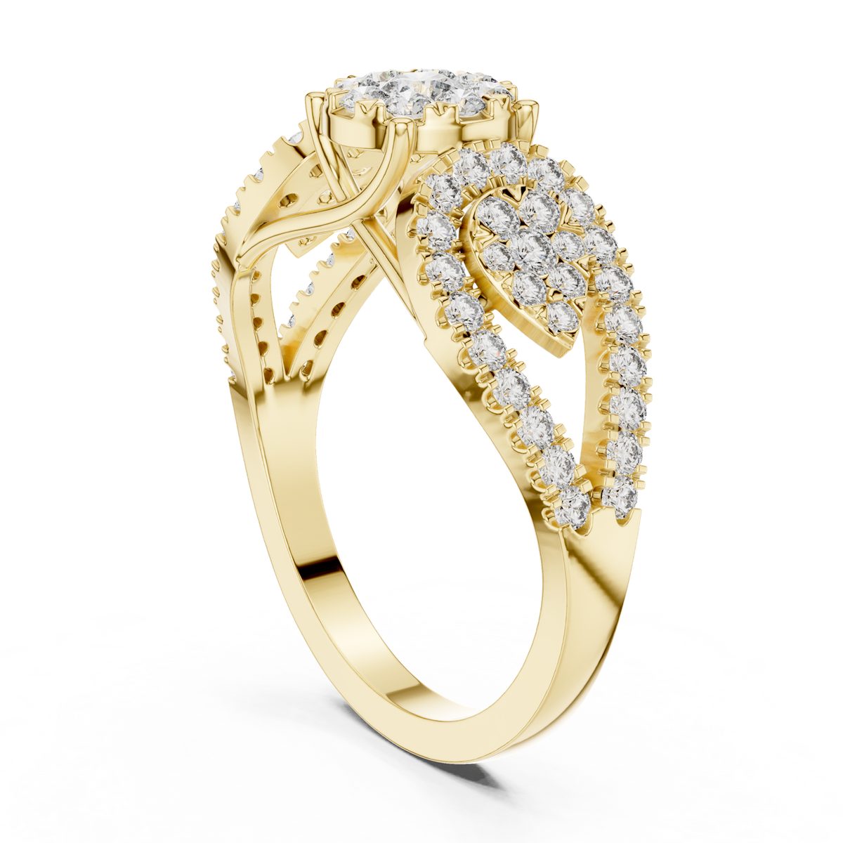 14K Solid Gold Lab Diamond Three-Stone Ring, Yellow Gold, view 1