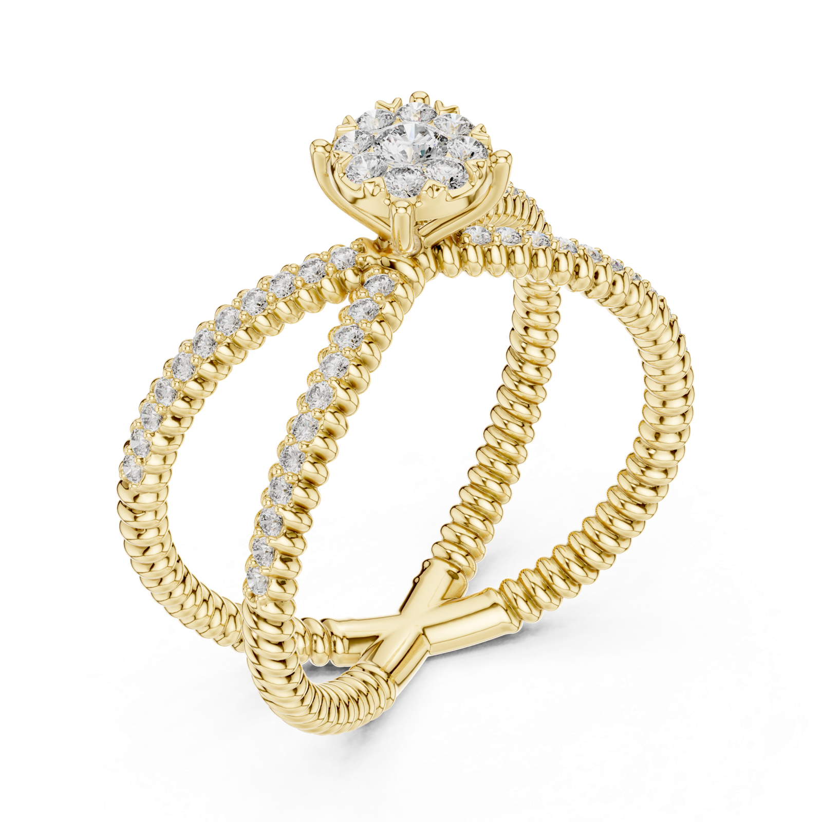 14K Solid Gold Lab Diamond Crossover Ring, Yellow Gold, view 2