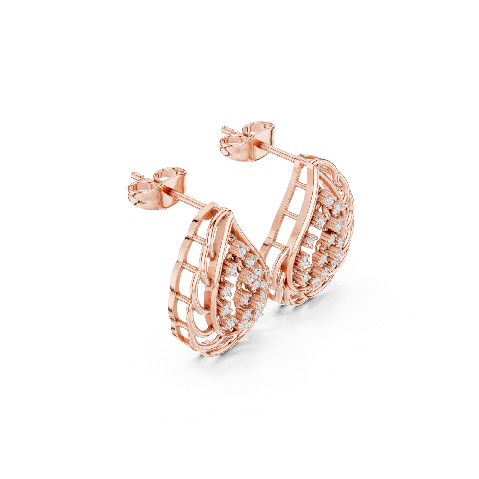14K Solid Gold Lab Diamond Leaf Cluster Earrings, Rose Gold, view 1