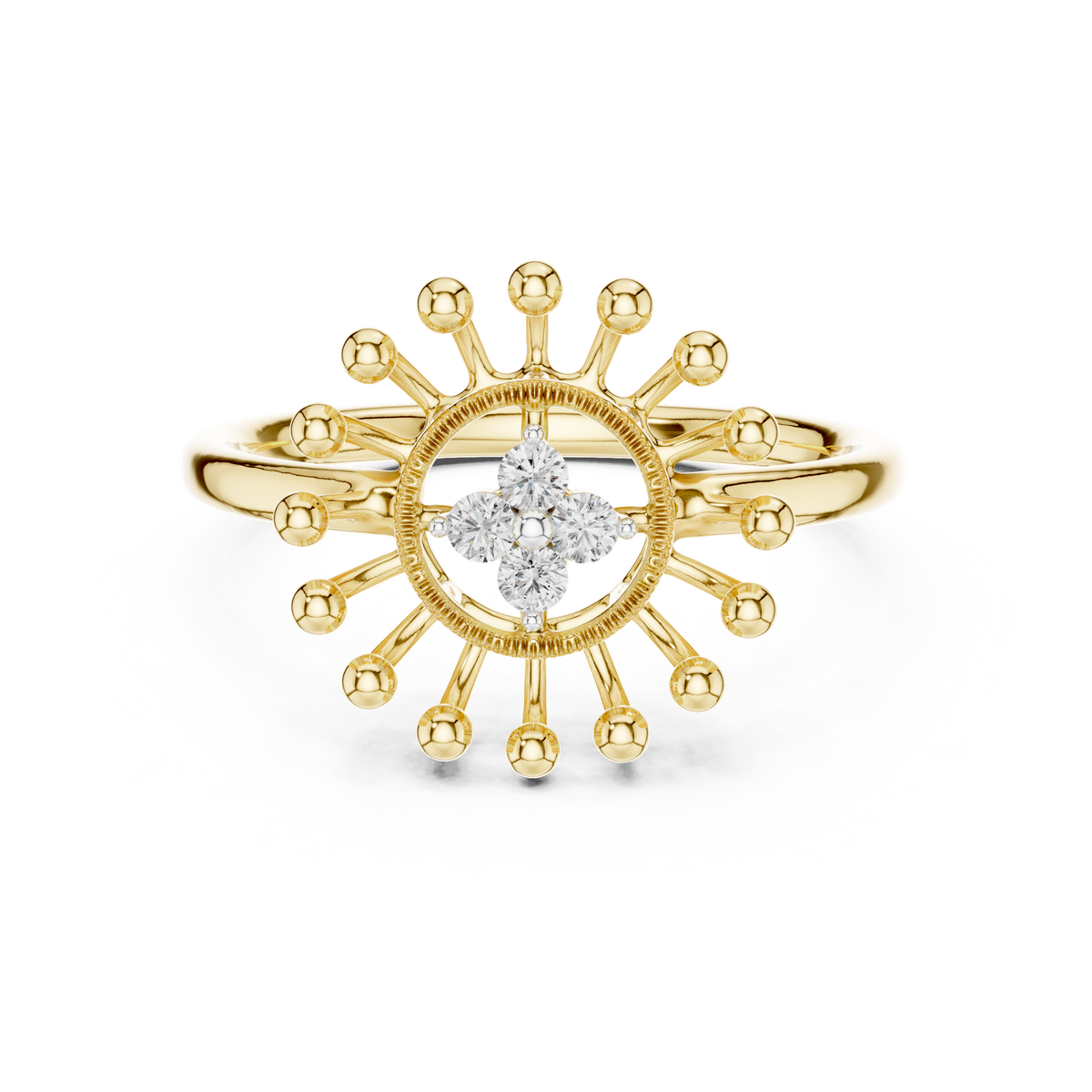 14K Solid Gold Lab Diamond Star Cluster Ring, Yellow Gold