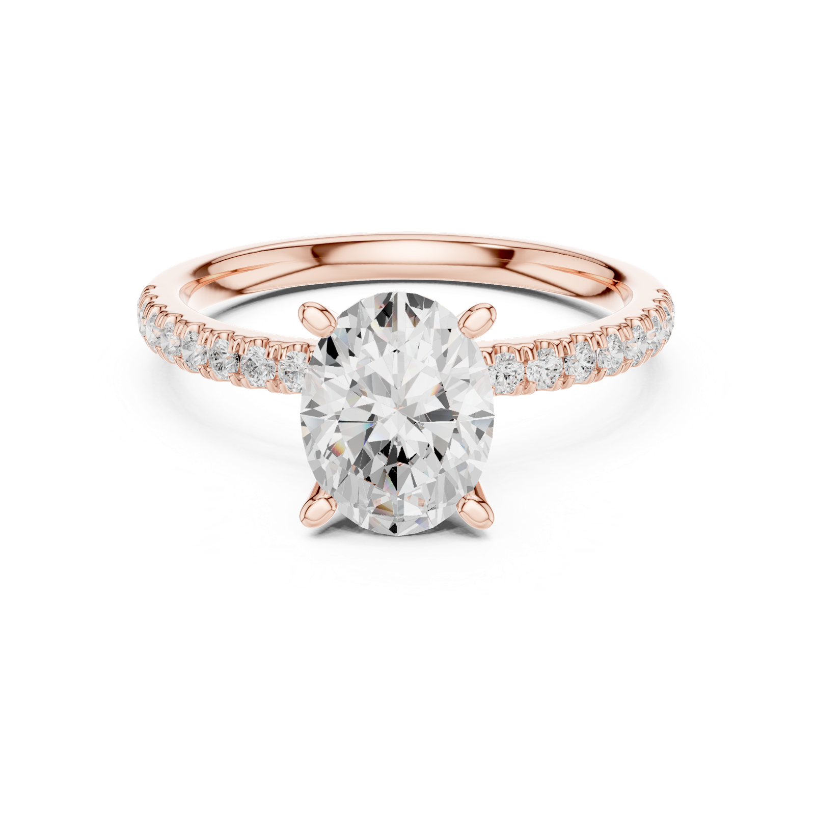 Gold Ring DDLR-256, Oval center stone, Rose Gold, view 4