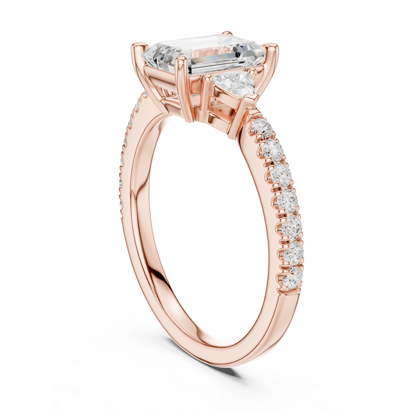 Gold Ring, Emerald center stone, Rose Gold, view 1
