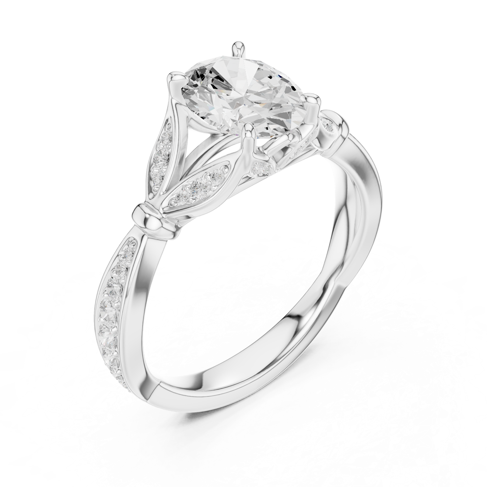 Gold Ring DDLR-257, Oval center stone, White Gold, view 2