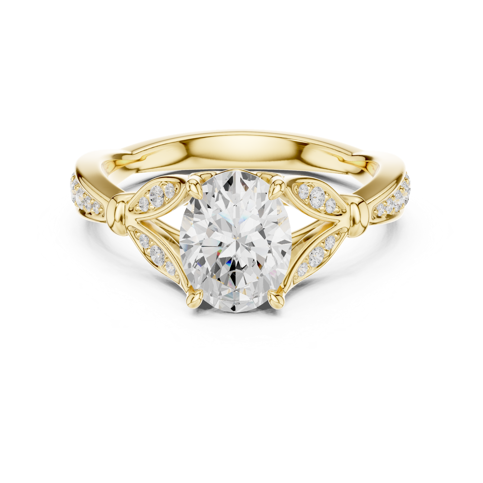 Gold Ring DDLR-257, Oval center stone, Yellow Gold, view 4