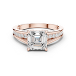 Gold Ring, Asscher center stone, Rose Gold