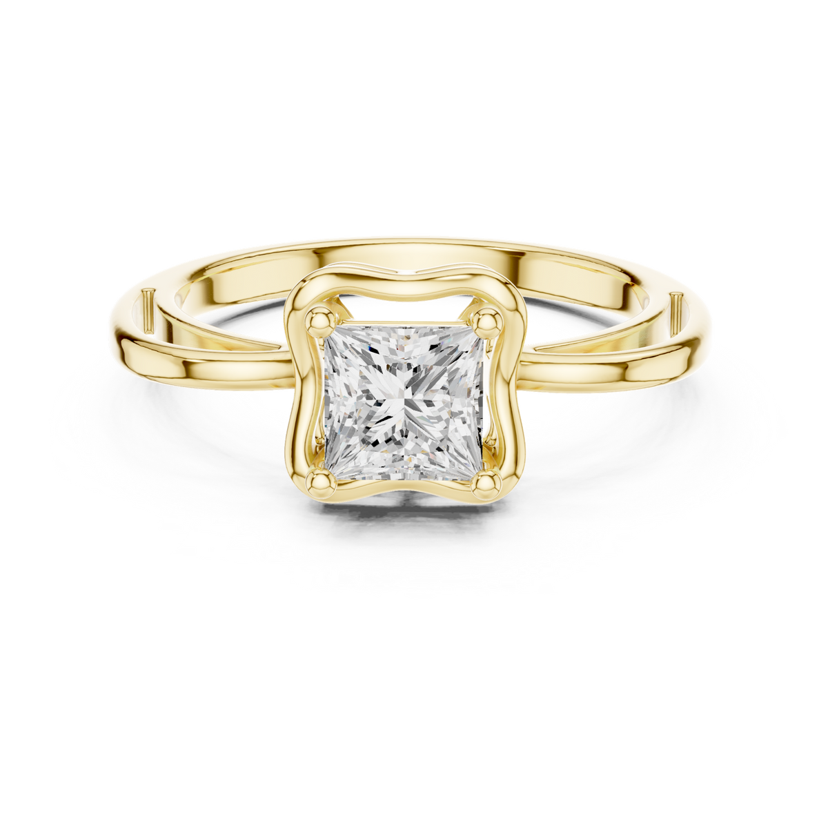 14K Solid Gold Lab Diamond Solitaire Ring, Yellow Gold