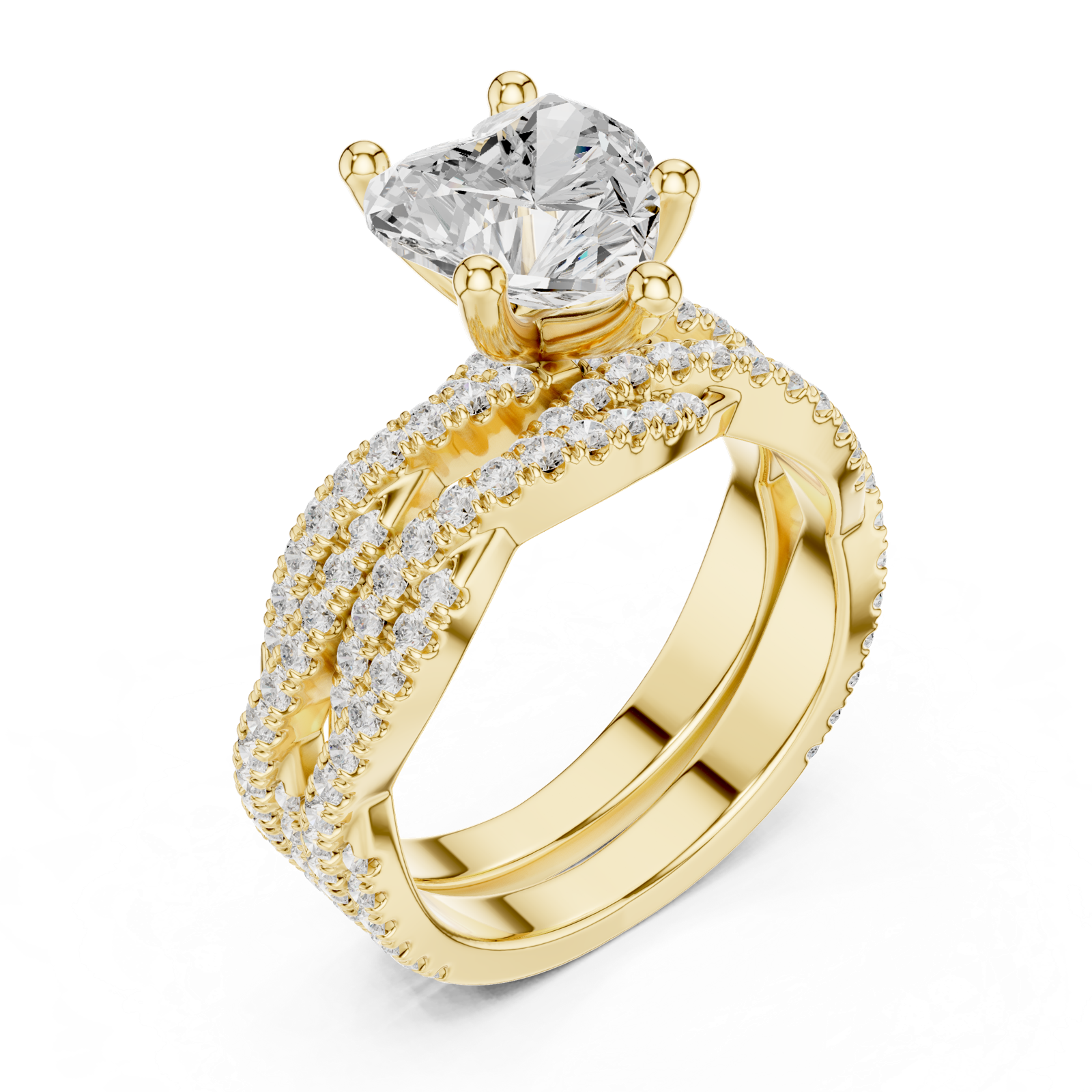 Gold Ring, Heart center stone, Yellow Gold, view 2