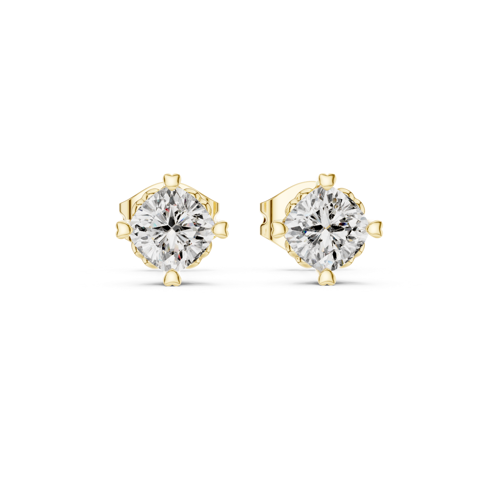 14K Solid Gold Lab Diamond Halo Earrings, Yellow Gold