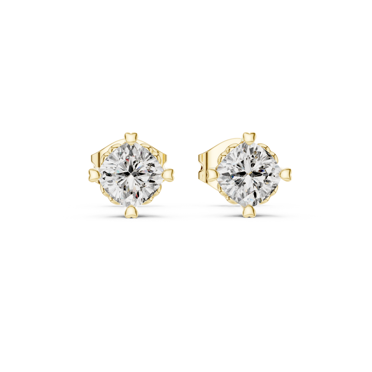 14K Solid Gold Lab Diamond Halo Earrings, Yellow Gold