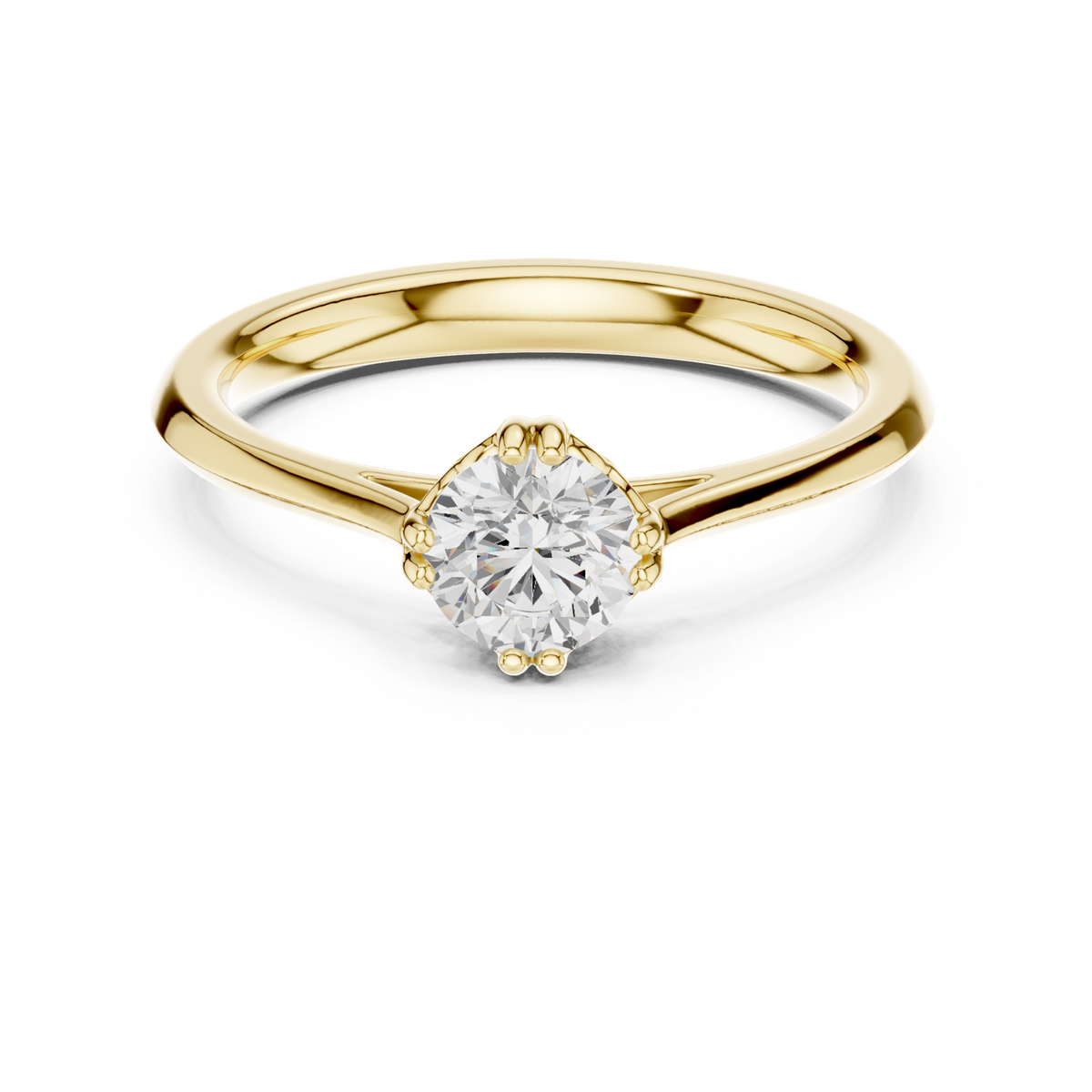 14K Solid Gold Lab Diamond Solitaire Ring, Yellow Gold