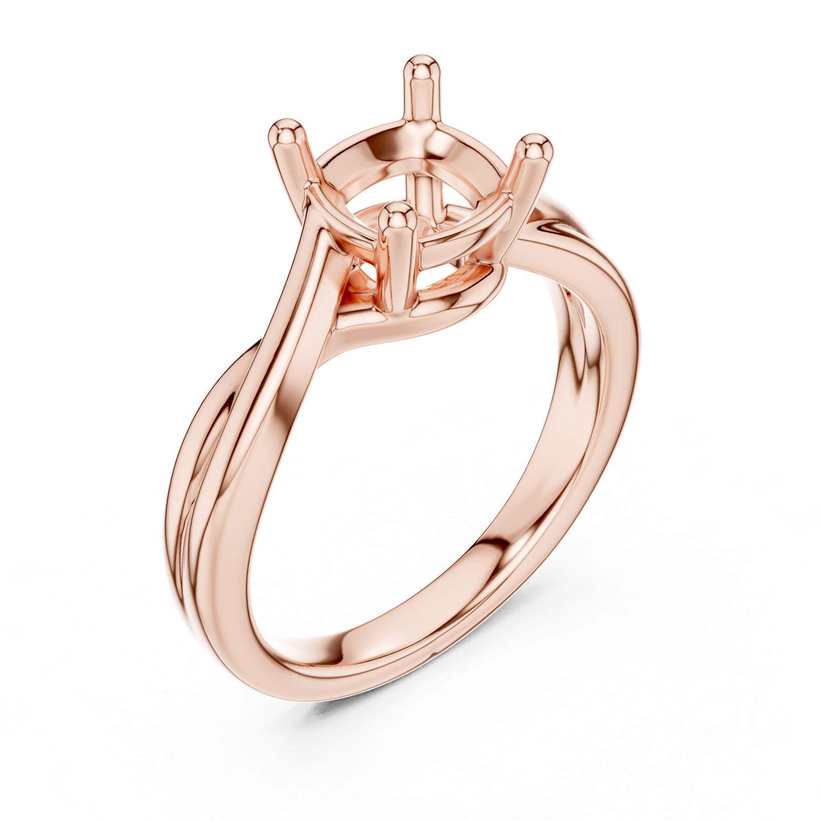 Gold Twisted Band Solitaire Engagement Ring, Cushion center stone, Rose Gold, view 2