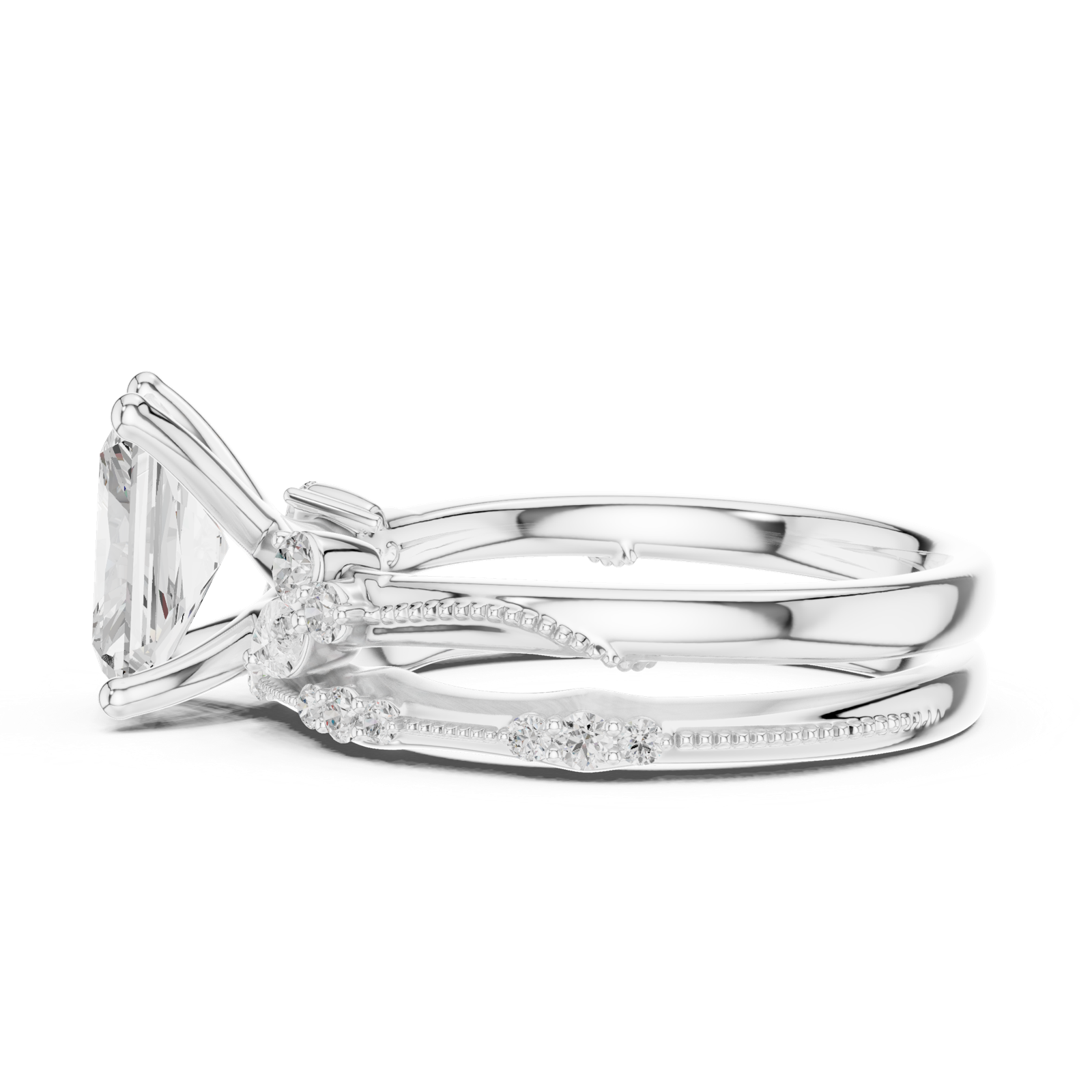 Gold Ring DDLR-299, Radiant center stone, White Gold, view 3