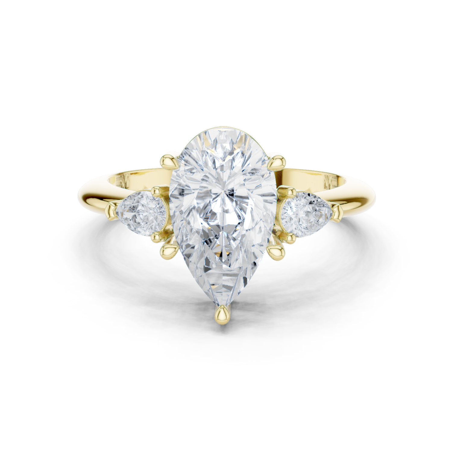 Gold Jewelry L35-66, Pear center stone, Yellow Gold