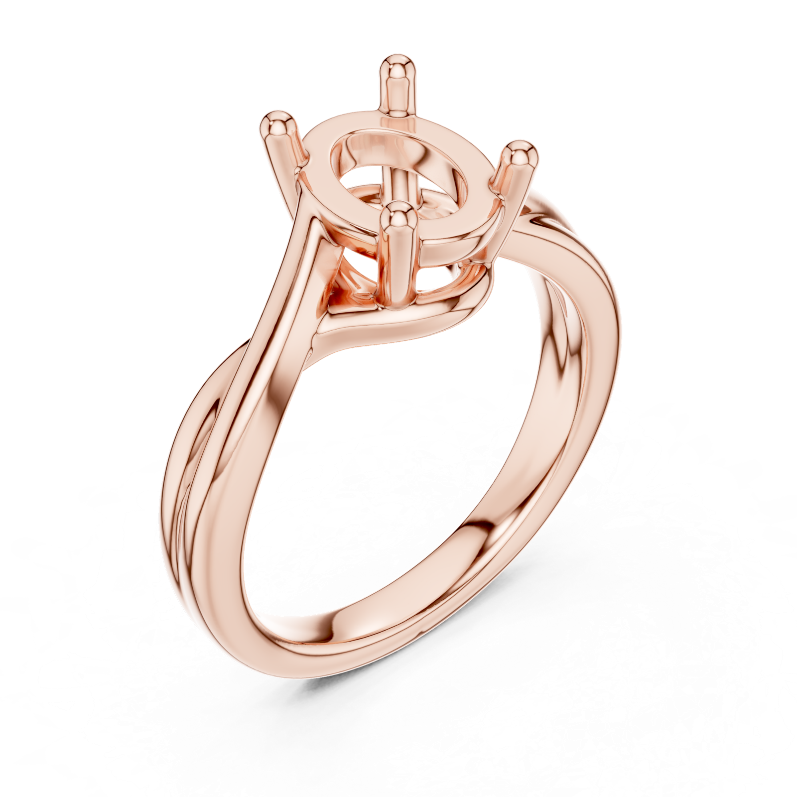 Gold Twisted Band Solitaire Engagement Ring, Oval center stone, Rose Gold, view 2