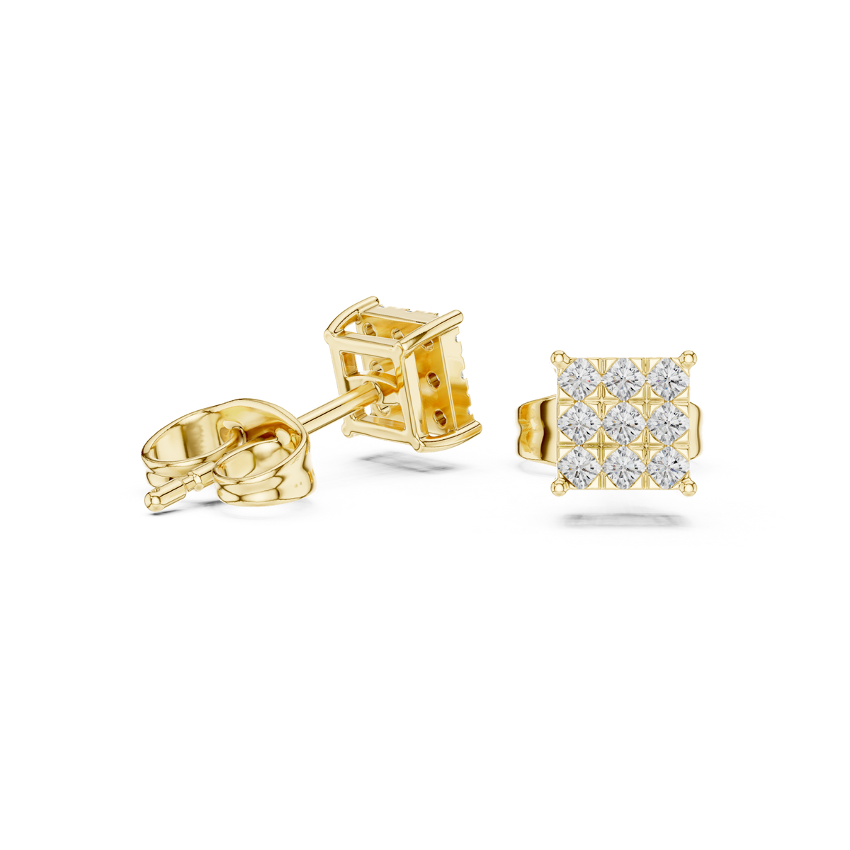 14K Solid Gold Lab Diamond Cluster Earrings, Yellow Gold, view 1