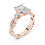 Gold Ring DDLR-281, Radiant center stone, Rose Gold, view 2