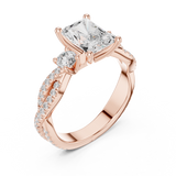 Gold Ring DDLR-281, Radiant center stone, Rose Gold, view 2