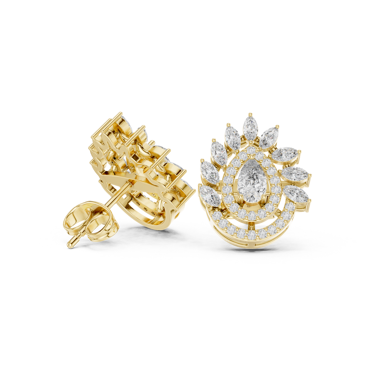 14K Solid Gold Lab Diamond Halo Earrings, Yellow Gold, view 1