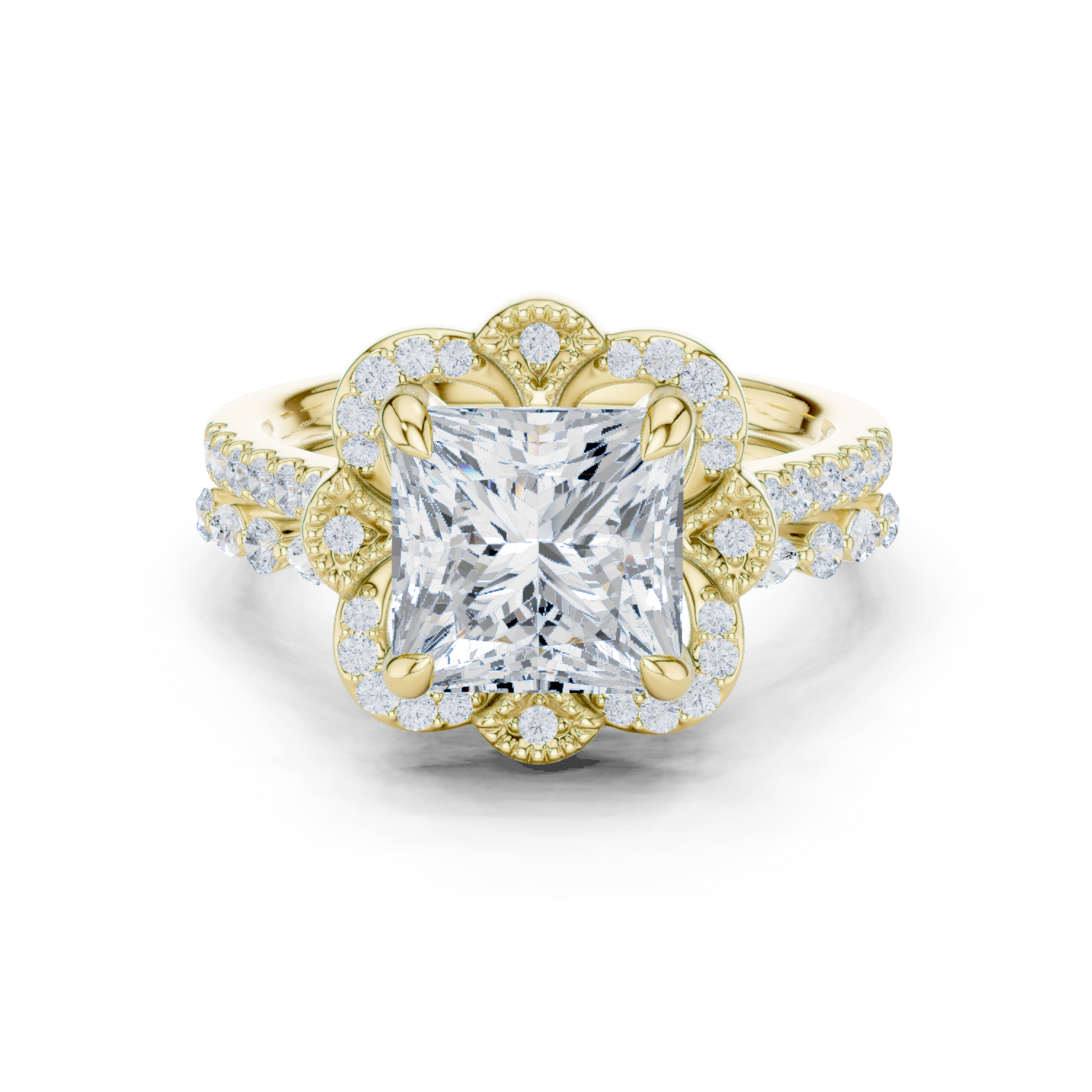 Gold Ring DDLR-442, Princess center stone, Yellow Gold