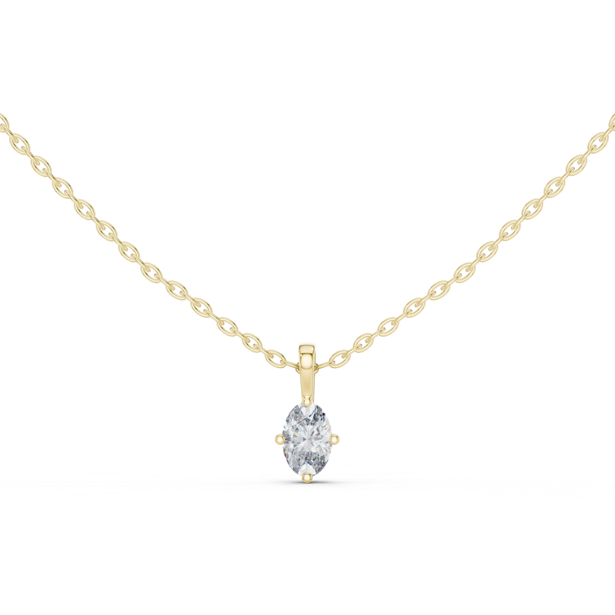 14K Solid Gold Lab Diamond Solitaire Pendant Necklace, Yellow Gold