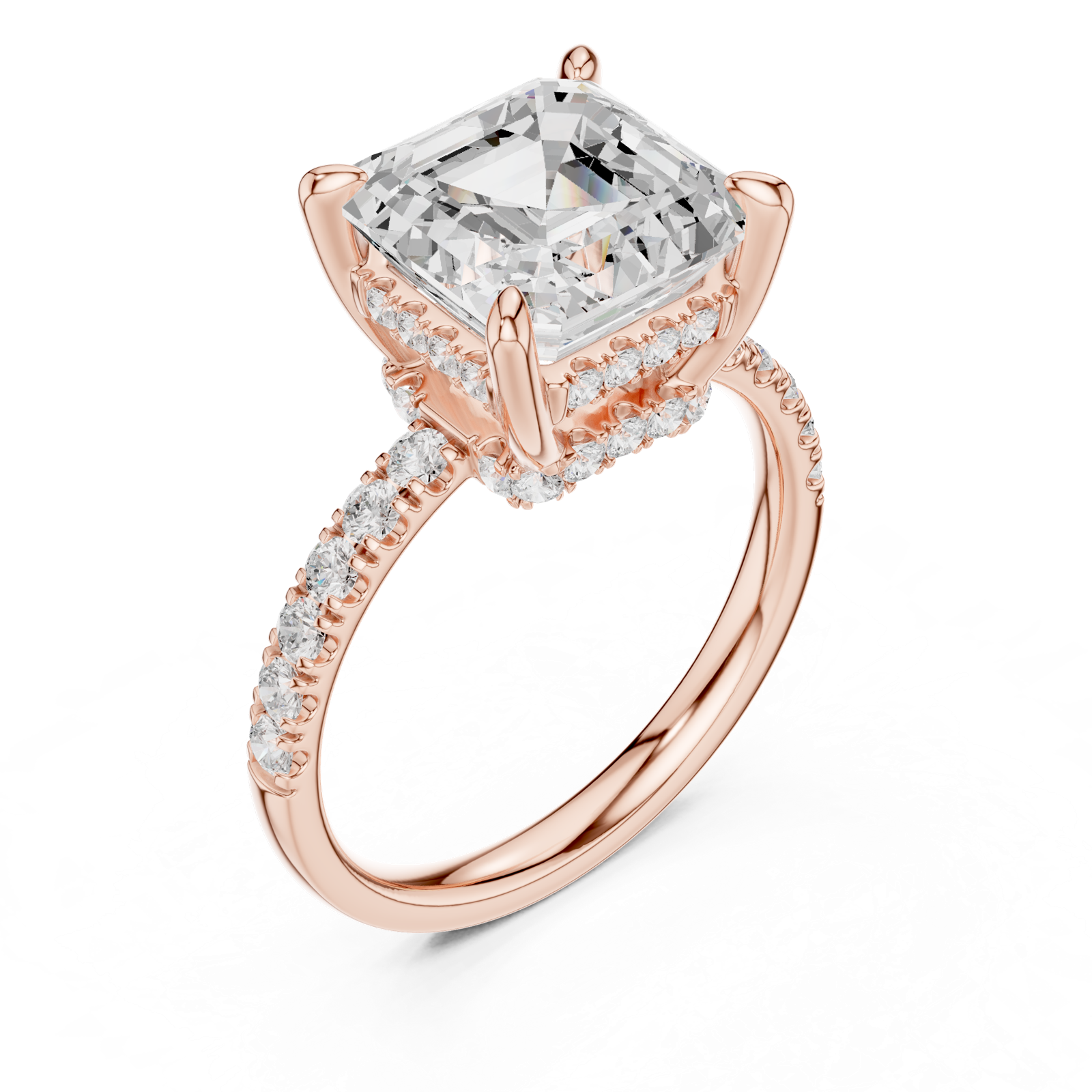 Gold Ring, Asscher center stone, Rose Gold, view 2