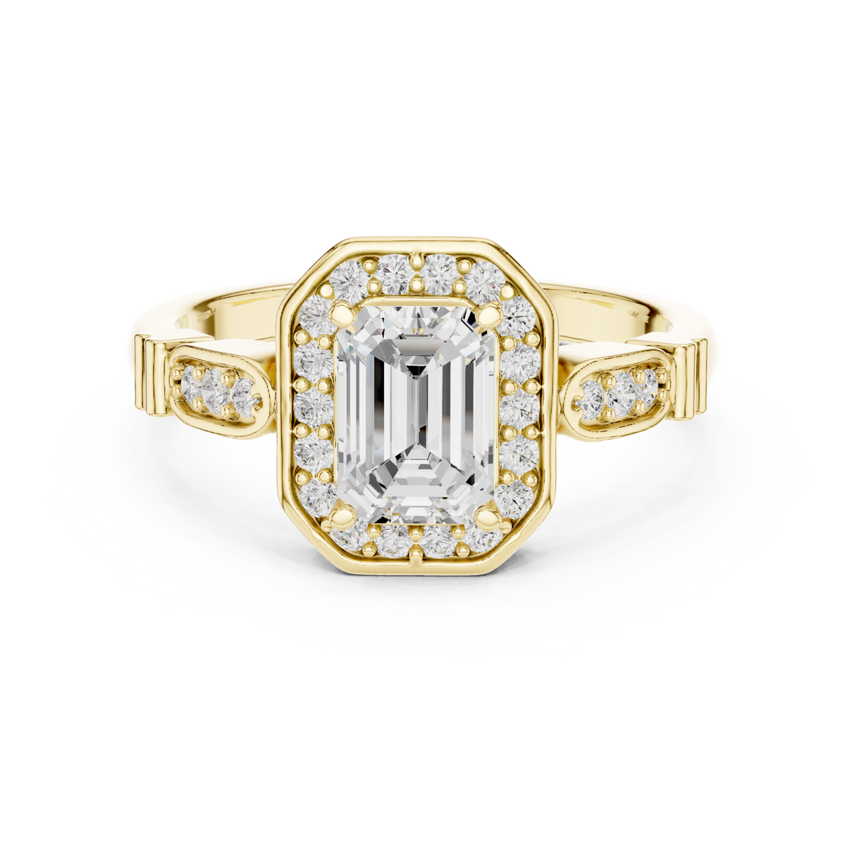 14K Solid Gold Lab Diamond Halo Ring, Yellow Gold