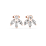 14K Solid Gold Lab Diamond Flower Cluster Earrings, Rose Gold