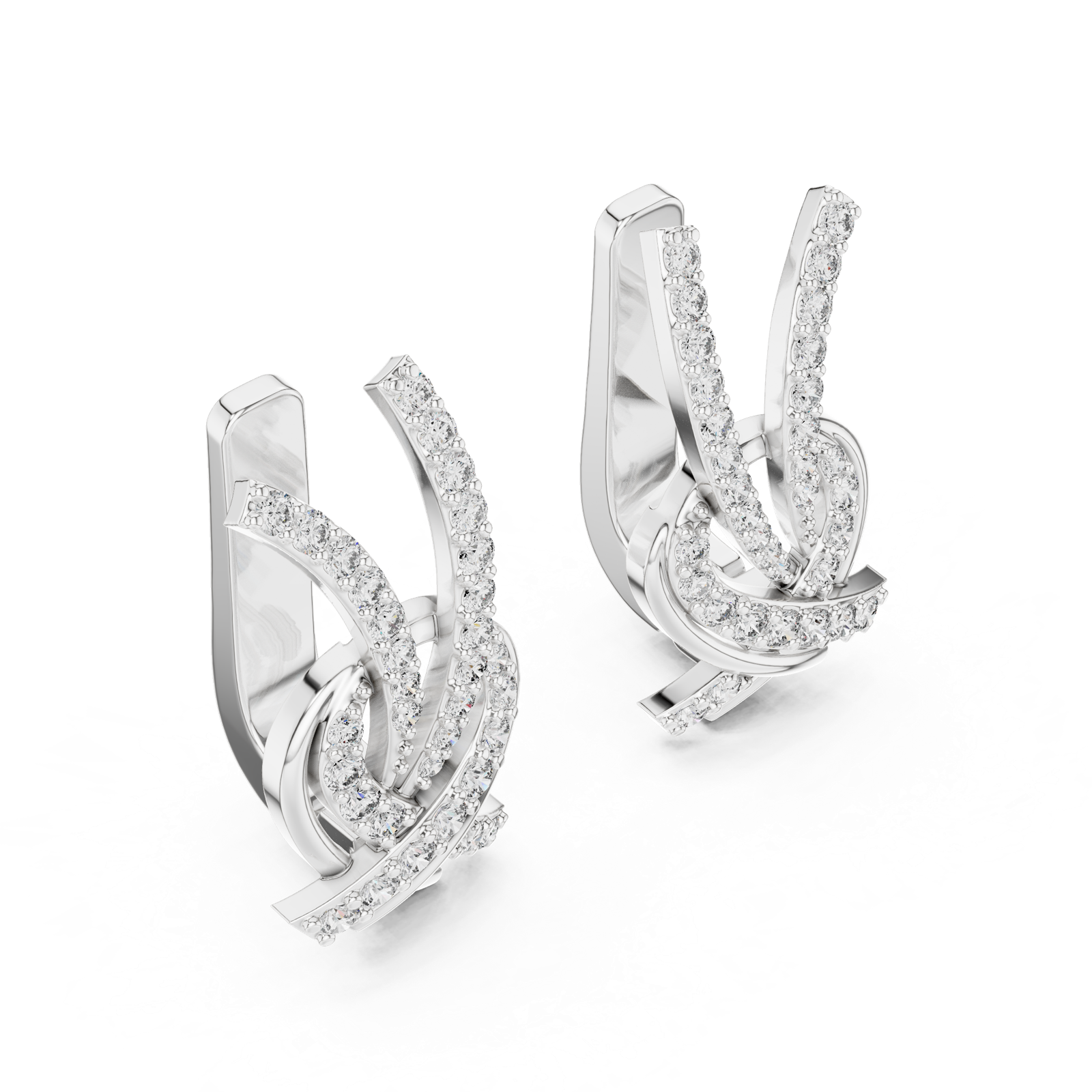 Gold Earrings L03-26, White Gold, view 2