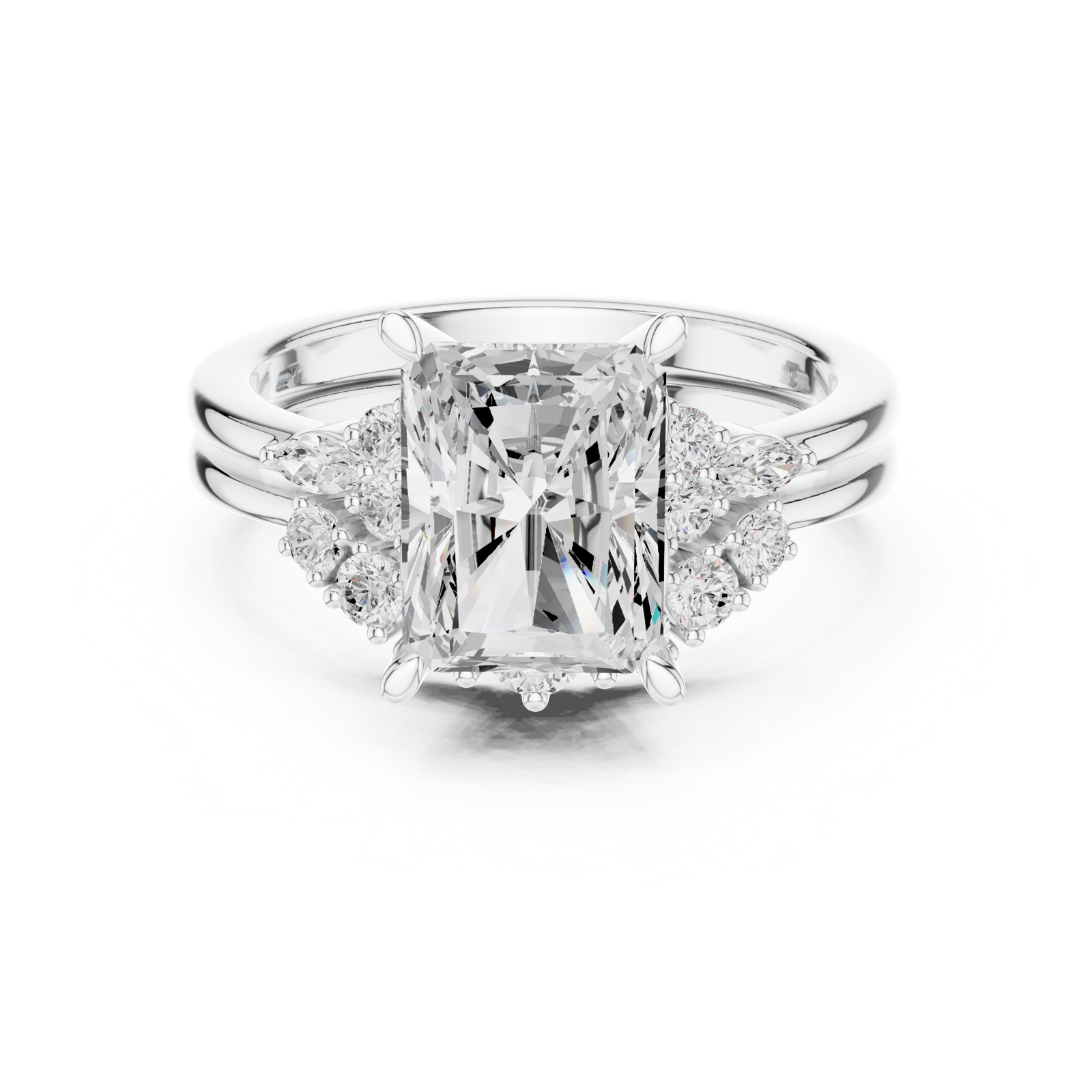 Gold Ring DDLR-440, Radiant center stone, White Gold, view 4