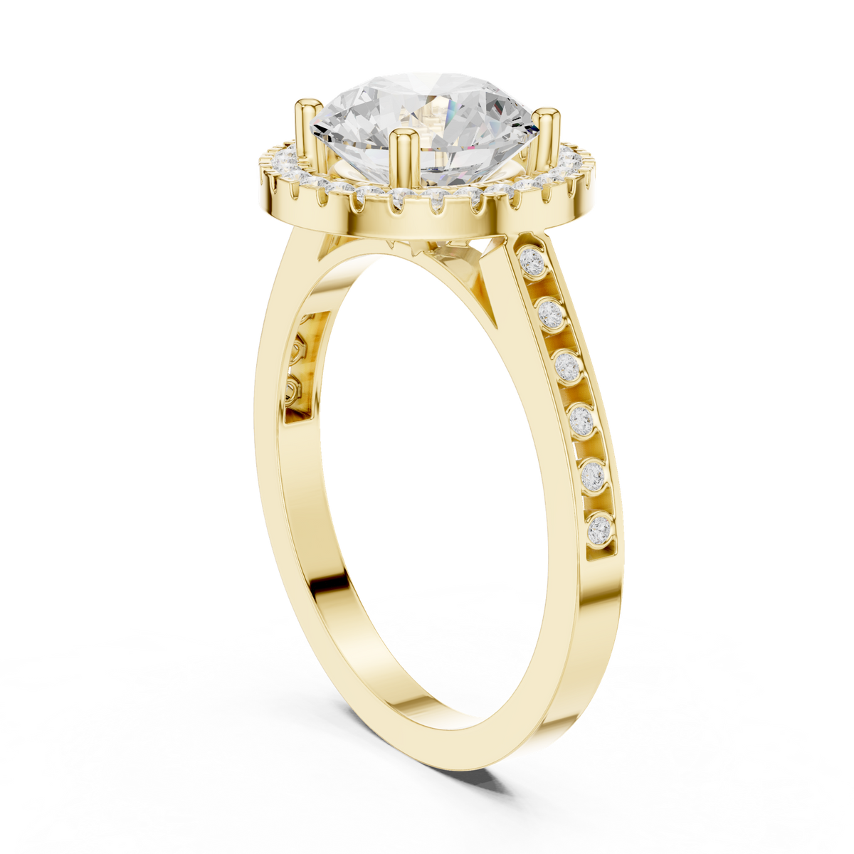 14K Solid Gold Lab Diamond Halo Ring, Yellow Gold, view 1