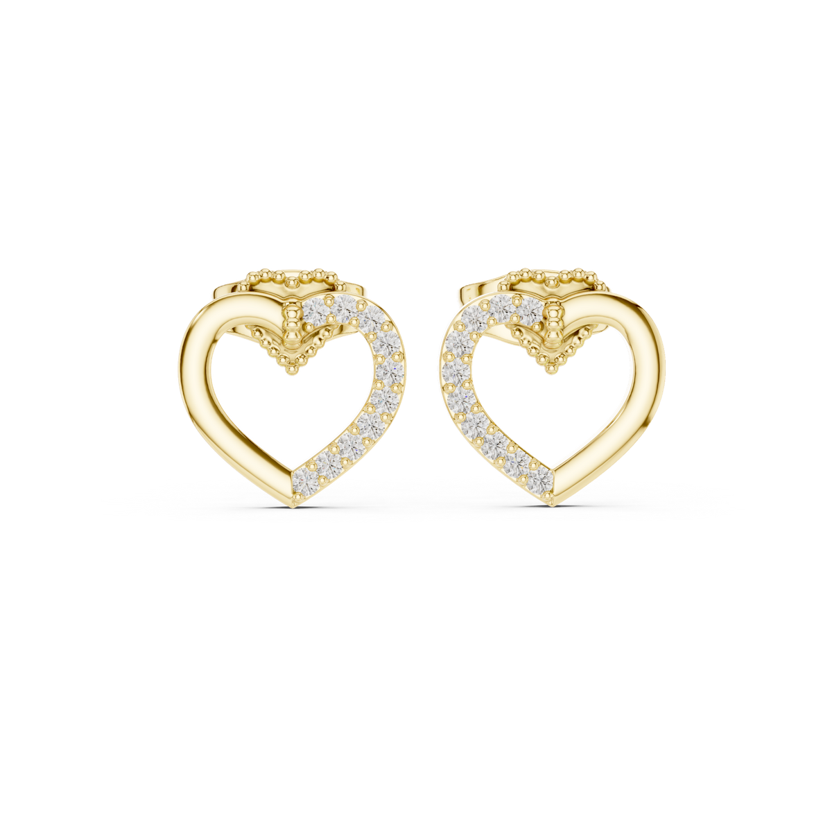 14K Solid Gold Lab Diamond Heart Cluster Earrings, Yellow Gold