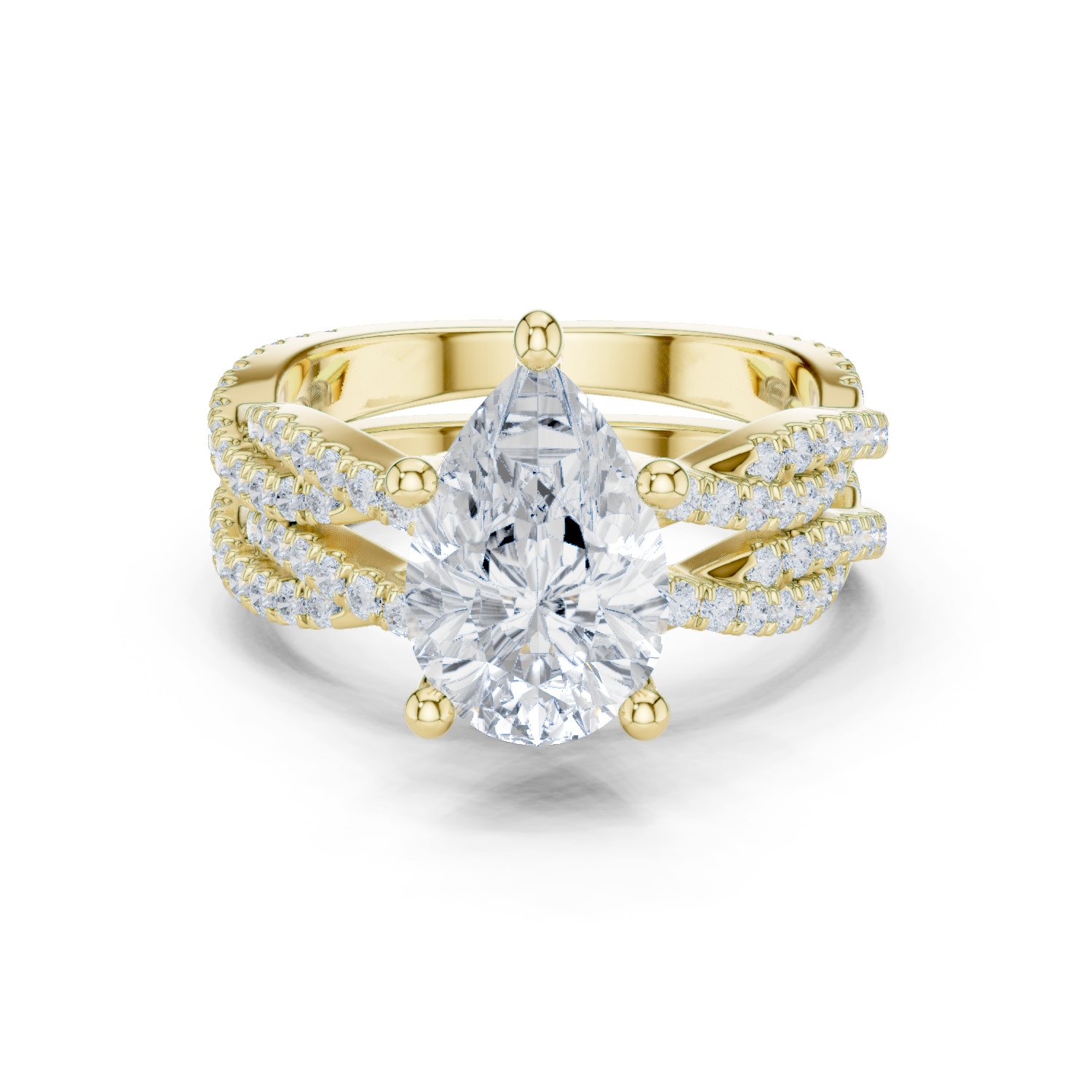 Gold Ring DDLR-300, Pear center stone, Yellow Gold